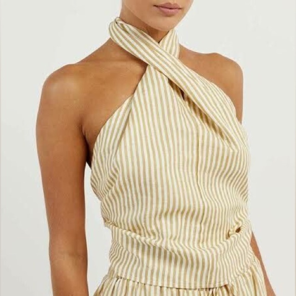 BRAND NEW DISSH STACEY YELLOW STRIPED HALTER TOP
